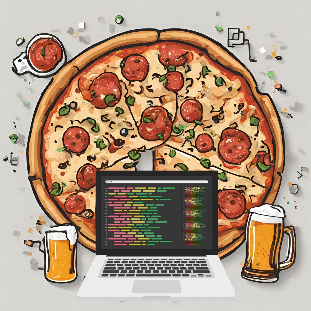pizza, cerveja, código